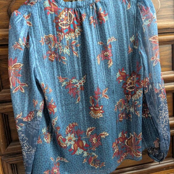 NWT Floral Women`s Printed Neck Contrast Blouse- Pique by Parker Kennedy Size M - Picture 5 of 12